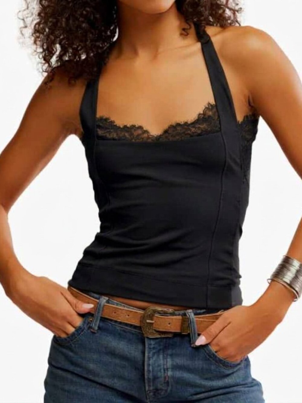 Free People Looking Good Open Back Lace Trim Camisole Boho Chic Whimsigoth XL
